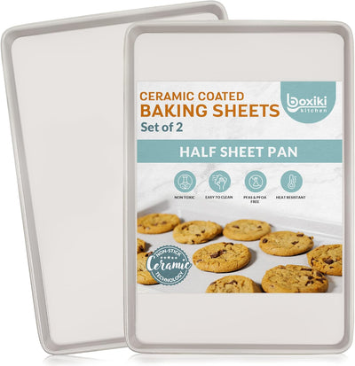 Nonstick Ceramic Baking Sheet/Cookie Sheet - Set of 2, Durable and Easy to Clean Baking Pans for Kitchen - Dishwasher and Freezer Safe, PFAS-Free (Half Sheet Pan)