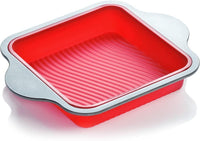 Non-Stick Silicone 8x8 Square Cake and Brownie Pan with Easy Grip Steel Frame Handles - Easy to Release, Oven & Dishwasher Safe
