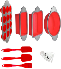 13-Piece Non-Stick Silicone Bakeware Set with Cake Pan, Brownie Pan, Loaf Pan, Muffin Mold, Spatulas, Brush, and Measuring Spoons - Oven, Freezer and Dishwasher Safe