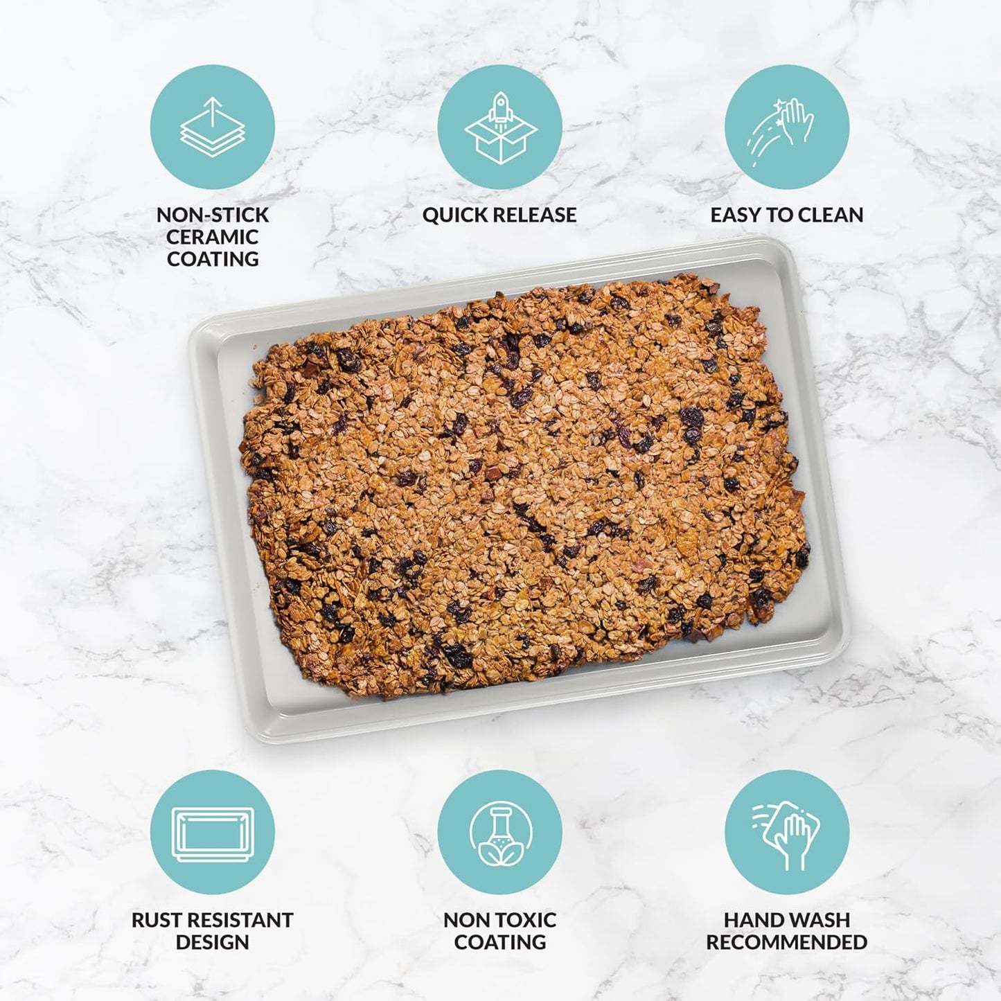 3-Piece Non-Stick Ceramic Baking Sheet Set – Slick & Non-Toxic Ceramic Coating – PTFE & PFOA Free Sheet Pans for Baking, Roasting & More (Half, Quarter, and Small Sizes)