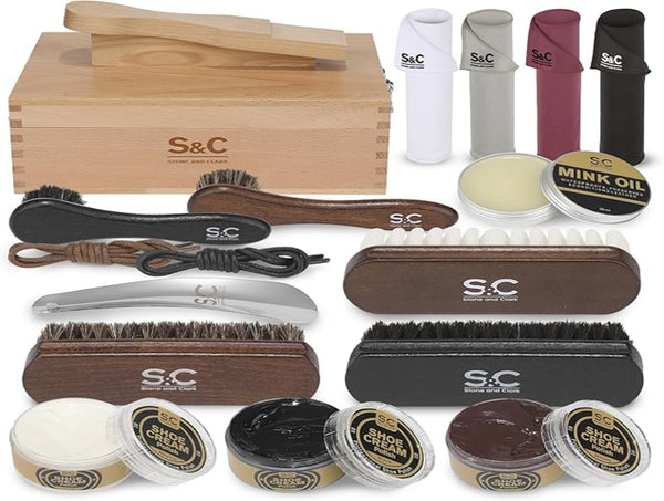 Original Shoe Polish & Care Kit - Leather Shoe Shine Kit for Men & Women w/Brown, Black, Neutral Polish Leather Boot Care Kit