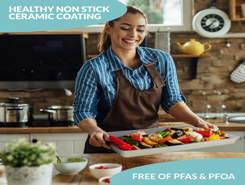Nonstick Ceramic Baking Sheet/Cookie Sheet - Set of 2, Durable and Easy to Clean Baking Pans for Kitchen - Dishwasher and Freezer Safe, PFAS-Free (Half Sheet Pan)