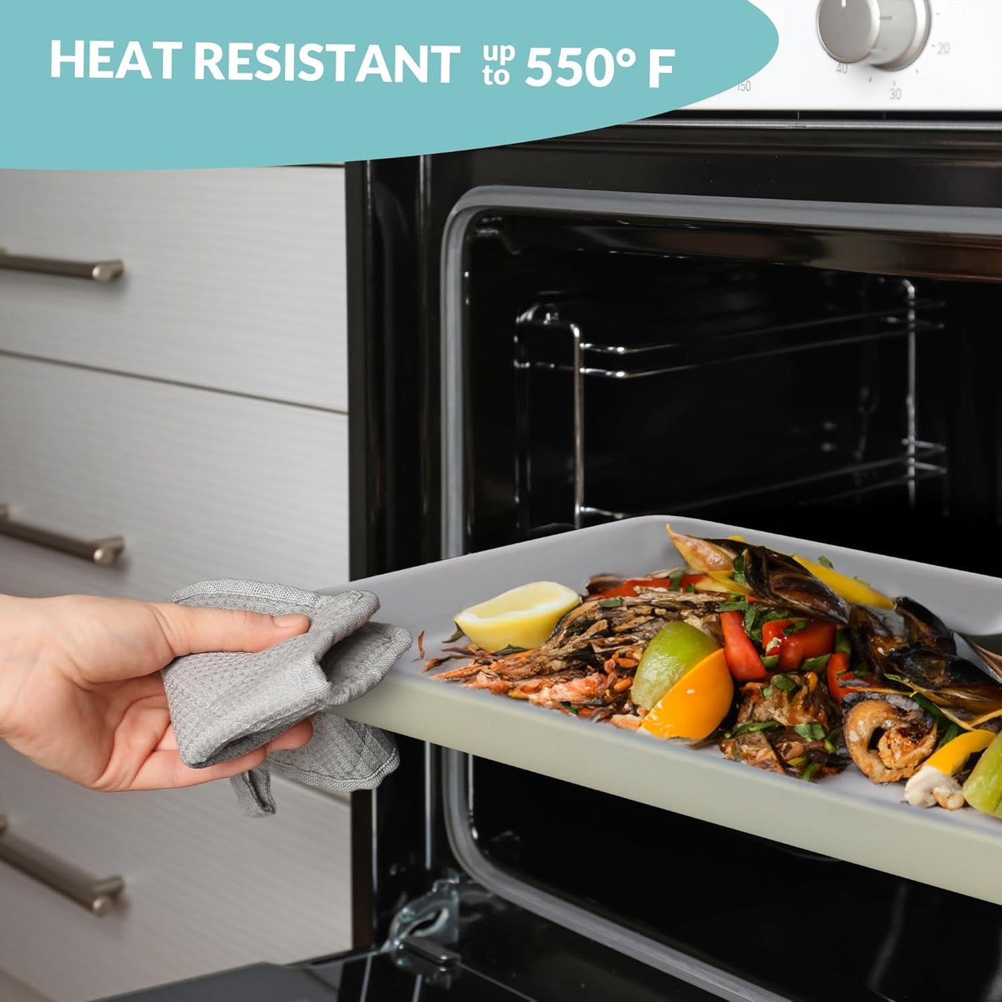 3-Piece Non-Stick Ceramic Baking Sheet Set – Slick & Non-Toxic Ceramic Coating – PTFE & PFOA Free Sheet Pans for Baking, Roasting & More (Half, Quarter, and Small Sizes)