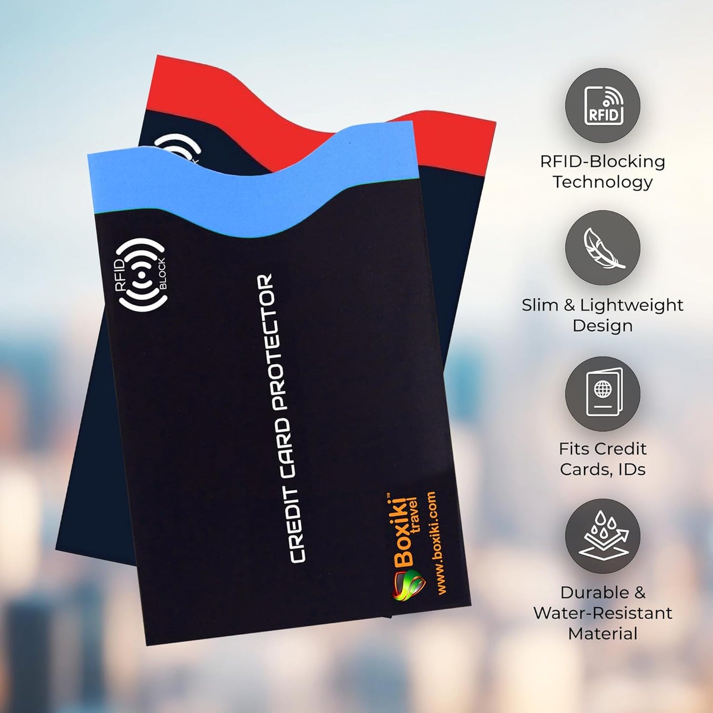 Boxiki Travel RFID Blocking Sleeves, Set with Color Coding | Identity Theft Prevention RFID Blocking Envelopes Set of 12 Credit Card Sleeves (Navy Blue)