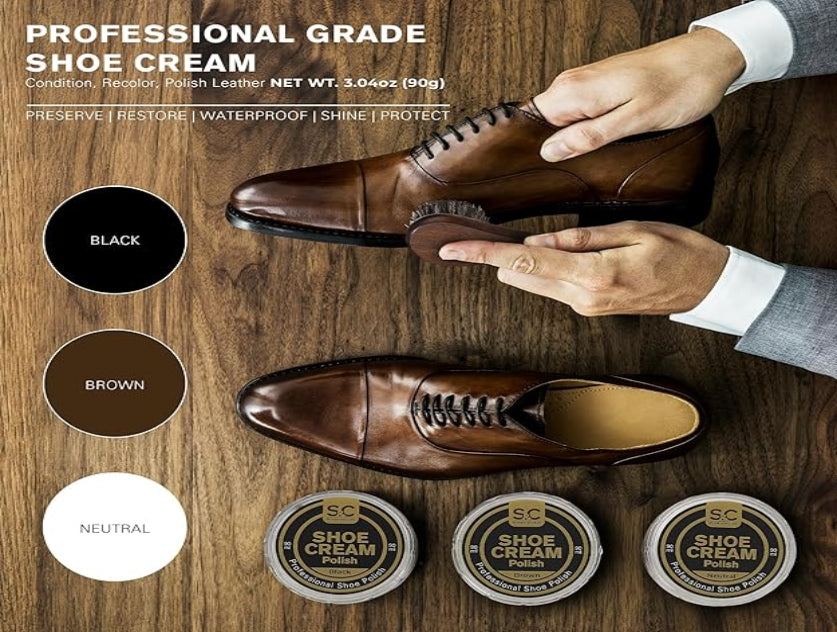 Original Shoe Polish & Care Kit - Leather Shoe Shine Kit for Men & Women w/Brown, Black, Neutral Polish Leather Boot Care Kit